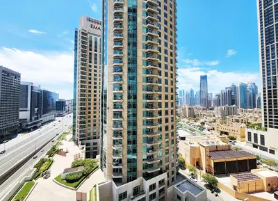 an aerial view of a city with tall buildings at RH- Contemporary Living, Studio, Near Burj Khalifa in Dubai