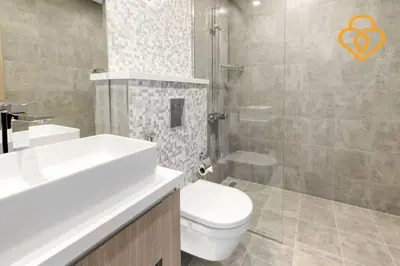 a bathroom with a toilet and a sink and a shower at Keysplease Luxury 3 B/R Fascinating Sea & Dubai Marina Views in Dubai