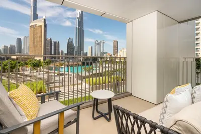 a balcony with a view of the city at Prime Retreats @ Downtown Views by Emaar in Dubai
