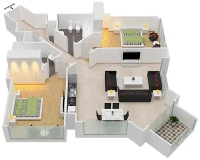 a floor plan of a living room with a couch at LUX The Dubai Marina View Suite in Dubai