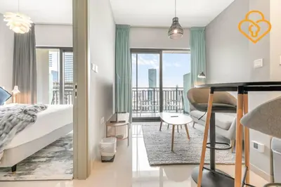 a bedroom with a bed and a balcony at Keysplease New 1 BR Apt Business Bay, Zada Tower in Dubai