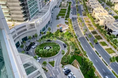 an aerial view of a street in a city at Delightful Studio at Carson A DAMAC Hills Dubailand by Deluxe Holiday Homes in Dubai