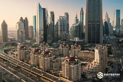 a view of a city with many tall buildings at Fashion avenue Dubai Mall -The Residence in Dubai