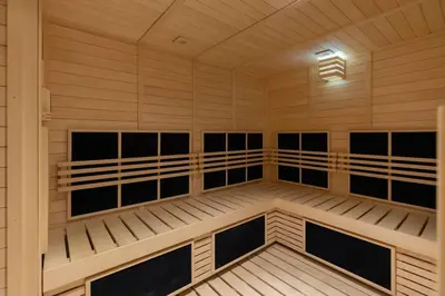 a large empty room with a sauna at Studio in heart of Dubai - 15 Northside - Business Bay in Dubai
