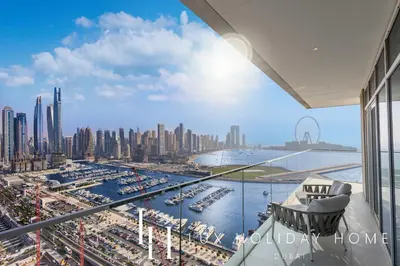 a view of a city from a building at LUX The Ultimate Palm Sea Skyline Penthouse in Dubai