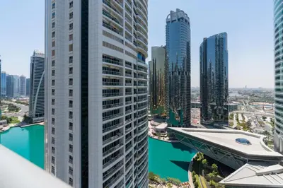 a view of a city skyline with tall buildings at Summer Deal! Stylish 1 BR in Jumeirah Lake Towers in Dubai