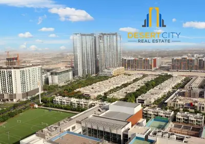 an aerial view of a city with tall buildings at Fully Furnished 1 Bed in Sobha Creek Vista hosted by Desert City Stays in Dubai