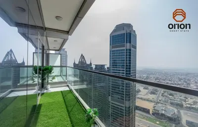 a view of the city from the observation deck of a skyscraper at Paramount 2 Bed Apt, Roof Top Bar and Pool overlooking Burj, Triple Balcony, Fully Equipped, Free Toiletries, Full Kitchen, 2 and half Bathrooms, Ground Floor Supermarket, Influencers Haven, Sunrise and Sunset Views over the Sea From All Balcony in Dubai