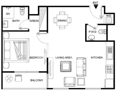 a black and white floor plan of a house at Green community - Tennis, streetball - 15 mins sea in Dubai