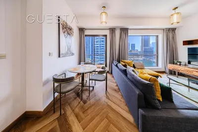 a living room with a couch and a table at Jumeirah Beach Residence - Bahar 6, Dubai Marina in Dubai