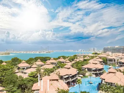 an aerial view of the resort with the ocean in the background at LUX The Anantara Residence Suite in Dubai