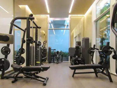 a gym with several treadmills and cardio machines at FIVE Palm North Residences - Spectacular Three Bedroom in Dubai