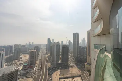 a view of a city from a building at Lux BnB Upper Crest Tower I Skyline Views in Dubai