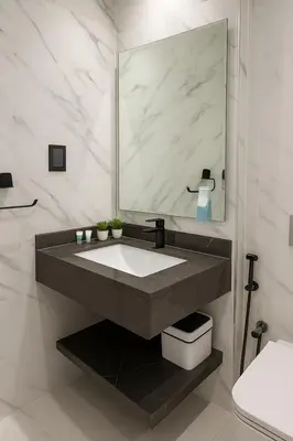 a bathroom with a sink and a mirror at Stunning Studio in Dubai in Dubai