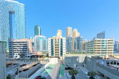 a view of a city skyline with tall buildings at Stunning Apt with Balcony & Marina View in Dubai