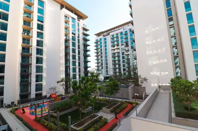 a view of a city with tall buildings at Celestial Ambiance Studio in Dubai