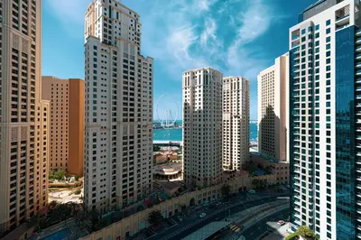 an aerial view of a city with tall buildings at Marina Panorama Paradise in Dubai