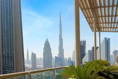 a view of the city from the top of a skyscraper at Upgraded 1BR on a high floor of Liberty House,DIFC - Allsopp&Allsopp in Dubai
