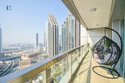 a balcony with a view of a city at Luxury Escapes - Newly furnished 1BR Apartment - 8 BLVD WALK DOWNTOWN in Dubai