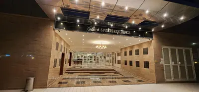 a hallway of a building with a sign on it at Elite 6 Residence - Sports City by Golden Casa in Dubai