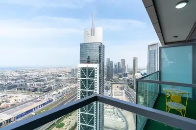 a view of a city from the observation deck of a skyscraper at Lux BnB Paramount Midtown I Ocean View in Dubai