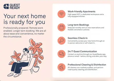 a brochure of a woman sitting in a chair with a plant at GuestReady - Lavish studio with Burj Khalifa views in Dubai