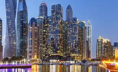 a view of a large city with tall buildings at Dubai Marina Gate 2 Deluxe Apartment in Dubai