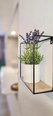 a plant holder on a wall with flowers at Spacious Apartment Marina View in Dubai