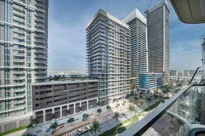 an aerial view of a city with tall buildings at Marina Vista 1 Bed with Private Beach and Gorgeous Skyline in Dubai