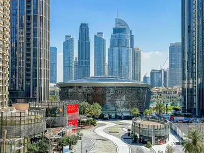 a view of a city with many tall buildings at Oraya - Modern Apt 5 min walk to Dubai Mall & Burj Views in Dubai
