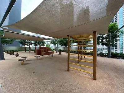 a pavilion with tables and benches under a canopy at cinematic&Chic Burj Khalifa &Fountain View 2BR APT in Dubai