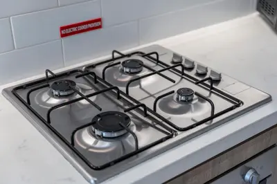 a stove top oven with four burners on it at Dive into Luxury at LIV Residence - Suiteable in Dubai