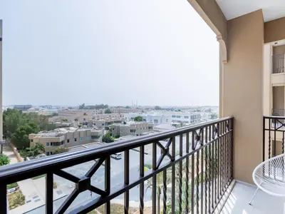 a balcony with a view of the city at Nasma Luxury Stays - Fabulous Apartment With Balcony Near MJL's Souk in Dubai