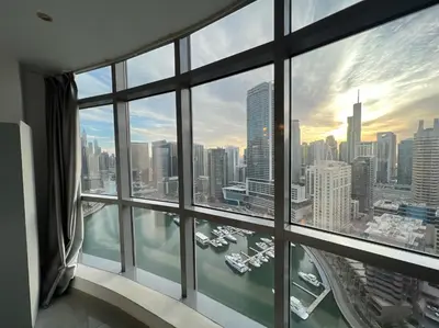 a view of a city skyline from an office window at Coliving Sharing Hostel ll in Dubai