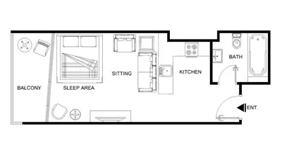 a floor plan of a tiny house at The Majestine Studio in Dubai