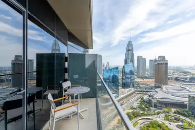 an office with a view of the city at Address Dubai Opera Residences in Dubai