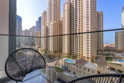 a view of a city with tall buildings at NEW Listing - Czechin - JBR Beach a Few Steps Away in Dubai