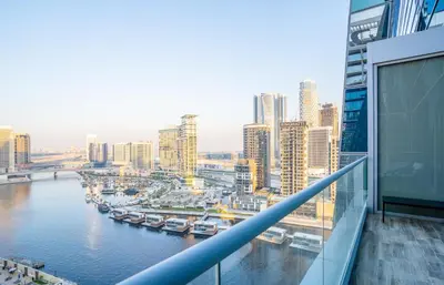 a view of a river from the balcony of a building at New Arabian 2 Bedroom J One Tower Business Bay in Dubai