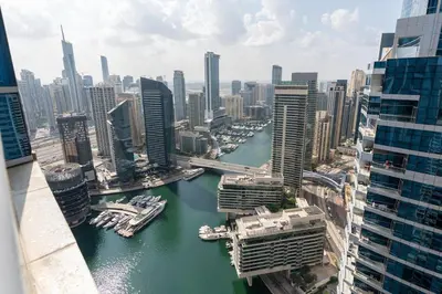 a view of a river in a city with buildings at Perfect 2BD apartment in the heart of Marina - top spot in Dubai