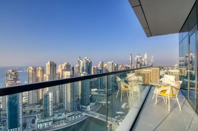 a view of the city from the top of a skyscraper at GuestReady - Opulent Residence in Dubai Marina in Dubai