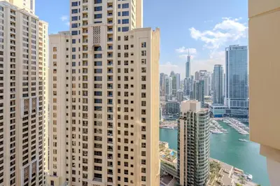 a view of a city skyline with tall buildings at GuestReady - Beachside Escape near Marina Beach in Dubai