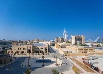 a view of a city with buildings and a street at Spectacular 2BR Apartment Full BurjAlArab View in Dubai