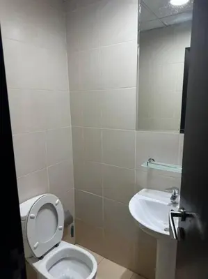 a bathroom with a toilet and a sink at Stylish 1bhk at silicon oasis in Dubai