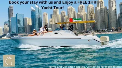 a group of people on a boat in the water at Your Cosy Marina Retreat in Dubai