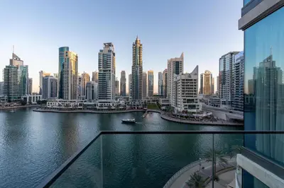 a view of a city with a river and buildings at LIV Residence - Luxurious 2BR - Dubai Marina View - Marina Walk in Dubai