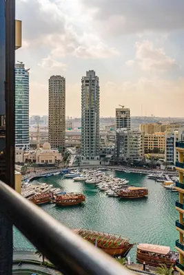 a view of a harbor with boats in the water at SettlerHomes - Sparkle Tower 2 with Stunning Views in Dubai