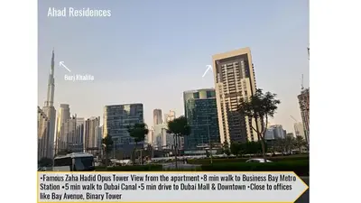 a view of a city skyline with tall buildings at Ahad Residence Walking Distance to Dubai Mall in Dubai
