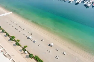 an overhead view of a beach with airplanes on it at Silkhaus Sea View 1BDR in Marina Vista, near Marina in Dubai