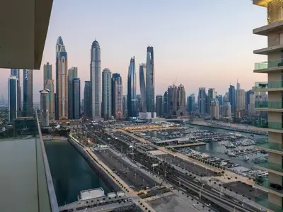 a view of a city with many tall buildings at FIRST CLASS 3BR with Dubai Marina & Palm View in Dubai