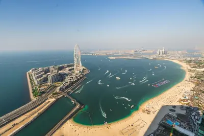 an aerial view of a bridge over a beach at GuestReady - Sky-High Dubai Dreamscape in Dubai